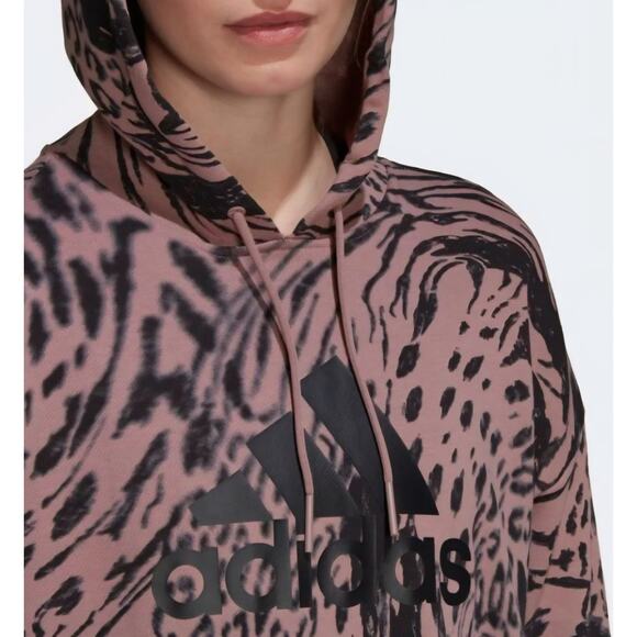 Adidas Women Future Icons Animal Print Hoodie Long Sleeve Sweatshirt Top Large L - Picture 2 of 9